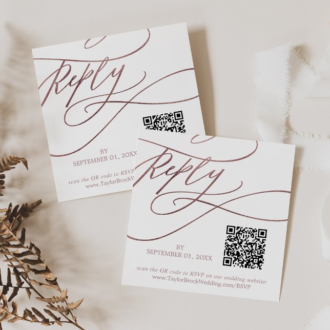 Romantic Ro Guld QR Code Bröllop OSA Tilläggskort (Skapare uppladdad)
