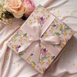 Romantic Ro Guld Queen Bee, Honeycomb och Flowers Presentpapper