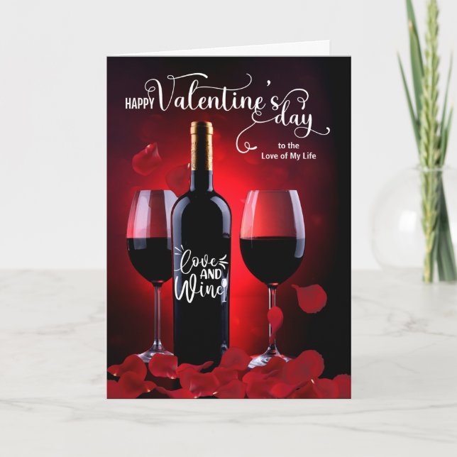 Romantic Ro Petals och Vin Valentindagen Helgkort (Framsida)