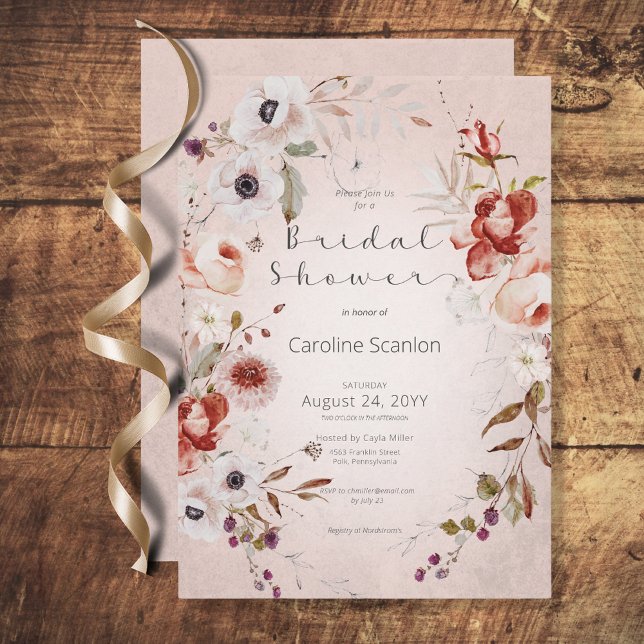 Romantic Ro Rosa Blommigt Inbjudningskort för möhi (Skapare uppladdad)