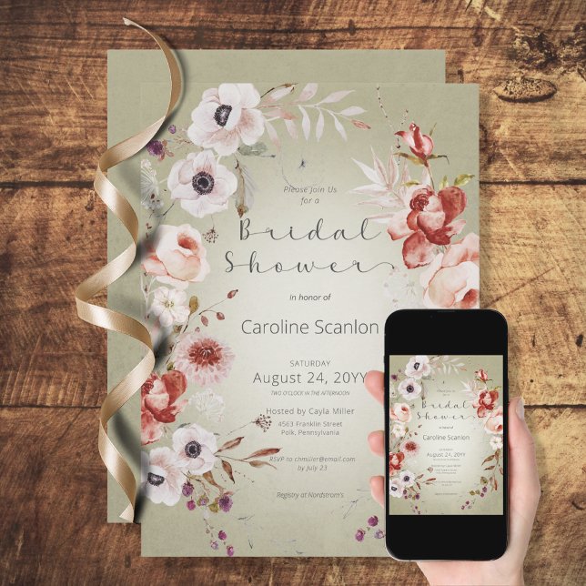 Romantic Ro Rosa Blommigt Inbjudningskort för möhi (Skapare uppladdad)