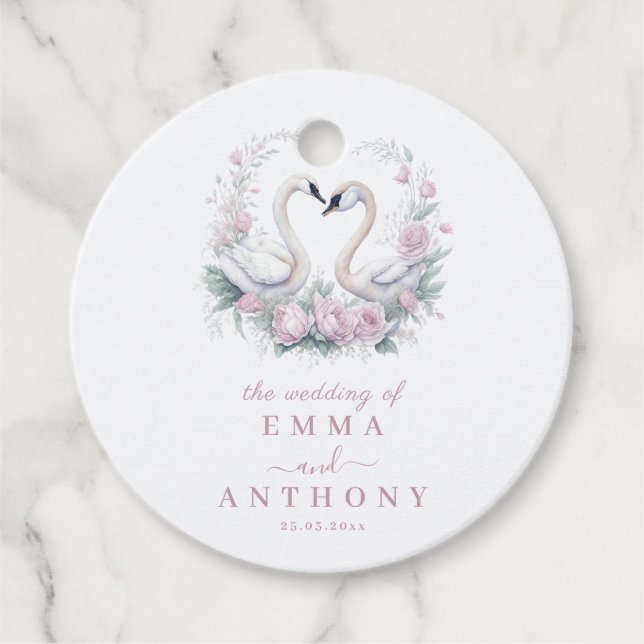 Romantic Ro Svan par Bröllop Gåvor Etiketter (Framsida)