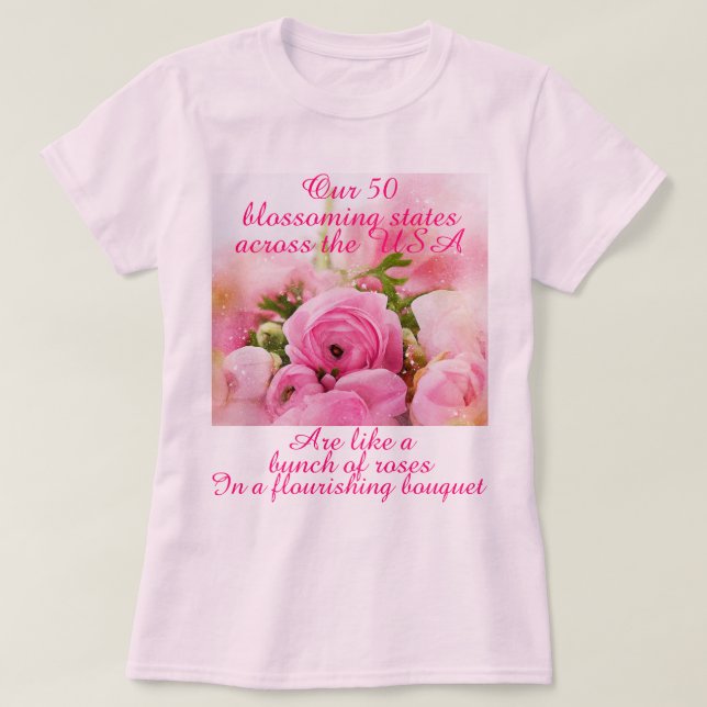 Romantic Ro USA 50 stater Patriotic Rosa Womens T Shirt (Design framsida)