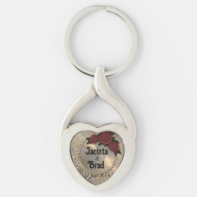 Romantic Ro Wandether Feather Bröllop Twisted Heart Silverfärgad Nyckelring (Framsidan)