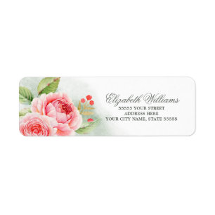 Romantic Ro Watercolor Bröllop returadress Etikett