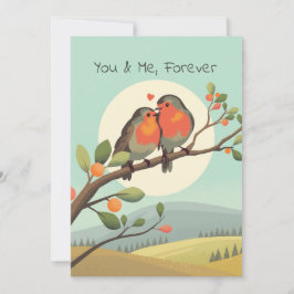 Romantic Robins på Gren Valentines day Julkort