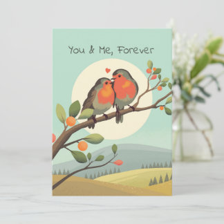Romantic Robins på Gren Valentines day Julkort