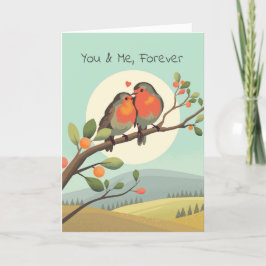 Romantic Robins vid Träd Gren Valentines day Helgkort