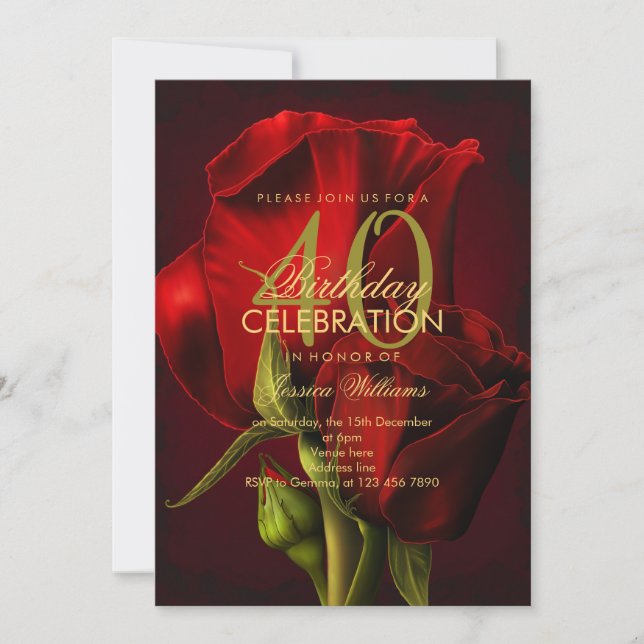 Romantic Röd ros Birthday Inbjudningar (Framsida)