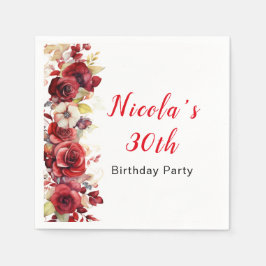 Romantic Röd ros Blommigt Birthday Pappersservett