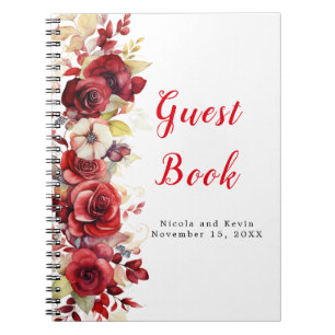Romantic Röd ros Blommigt Bröllop Anteckningsbok