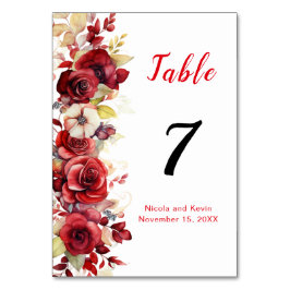 Romantic Röd ros Blommigt Bröllop Bordsnummer
