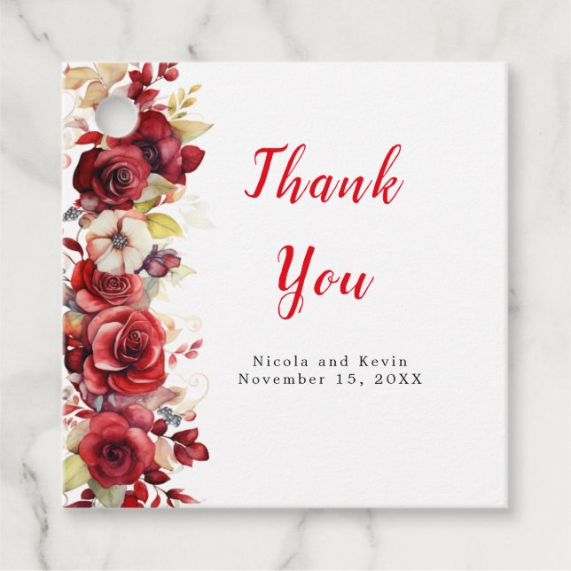 Romantic Röd ros Blommigt Bröllop Gåvor Etiketter (Framsida)
