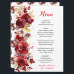 Romantic Röd ros Blommigt Bröllop Meny<br><div class="desc">Menyn Rustic bröllop med vattenfärgen blommigt ro blommor och grönska. Perfekt för vår eller sommar bröllop. Ord kan ändras till kostym med dina egna uppgifter eller krav</div>