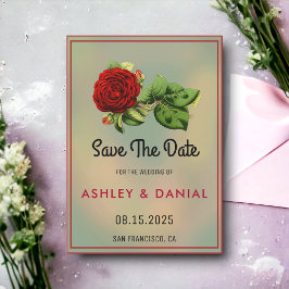 Romantic Röd ros Blommigt Bröllop spara datum Inbjudningar