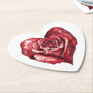 Romantic Röd ros Blommigt Heart Bröllop Underlägg Papper