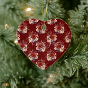Romantic Röd ros Blommigt Julgransprydnad Keramik