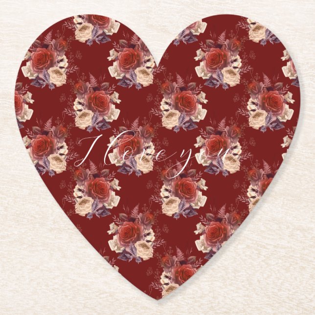 Romantic Röd ros Blommigt Underlägg Papper (Framsida)