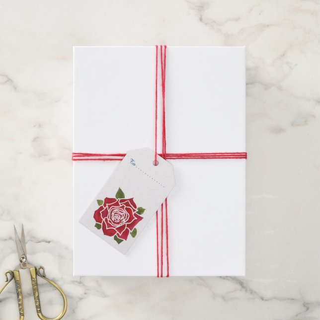 Romantic Röd ros, Blue Pack of Anpassningsbar Gift Presentetikett (Med Snöre)