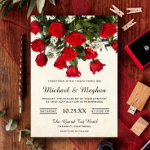 Romantic Röd ros Bouquet-bröllopsinbjudan