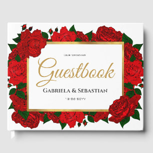 Romantic Röd ros Bröllop Guest Bok