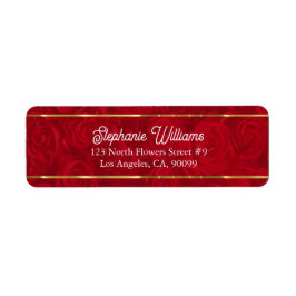 Romantic Röd ros Guld Rand accent Returadress Etikett