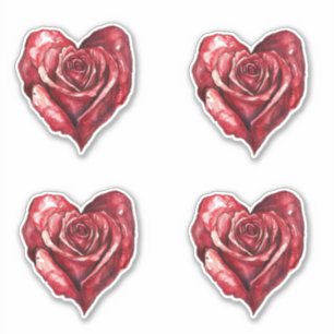 Romantic Röd ros Heart Flowers Klistermärken
