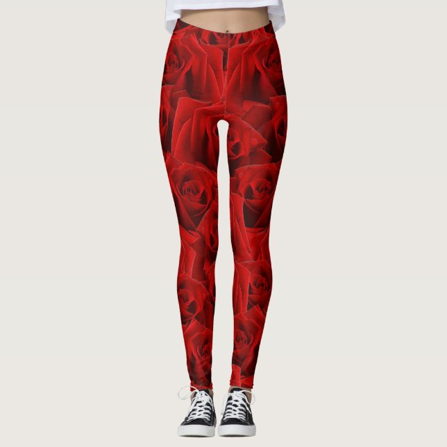Romantic Röd ros Leggings (Framsida)