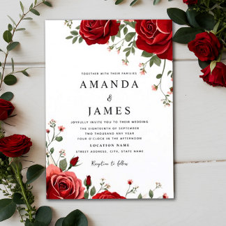Romantic Röd ros Monogram Blommigt Bröllop Inbjudningar