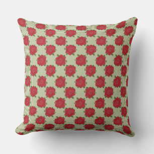 Romantic Röd ros om Grönt Check Gingham Kudde