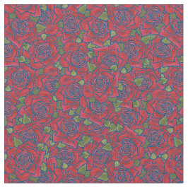 Romantic Röd ros på Blue Mönster Fabric Tyg