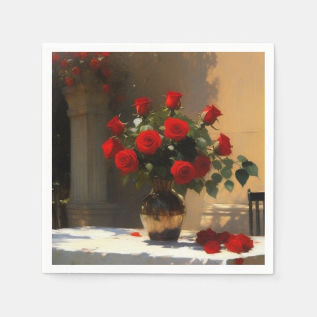 Romantic Röd ros Pappersservett (Framsidan)
