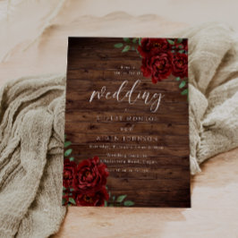 Romantic Röd ros Rustic Wood Bröllop Inbjudningar