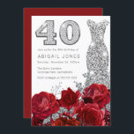 Romantic Röd ros Silver Dress 40:e födelsedagen Inbjudningar<br><div class="desc">Romantic Röd ros Silver Dress 40:e födelsedagsinbjudan Se matchande samling i Niche och Nest Store</div>
