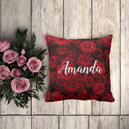 Romantic röd ros Valentine personlig monogram Kudde