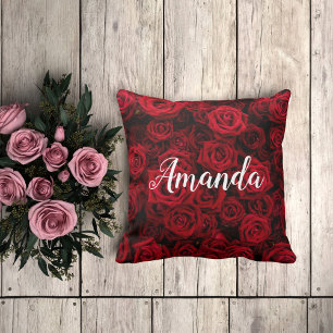 Romantic röd ros Valentine personlig monogram Kudde