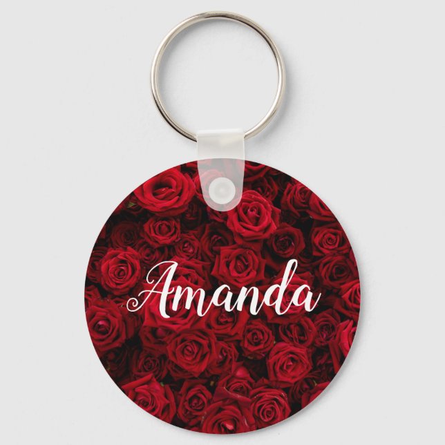 Romantic röd ros Valentine personlig monogram Nyckelring (Framsida)