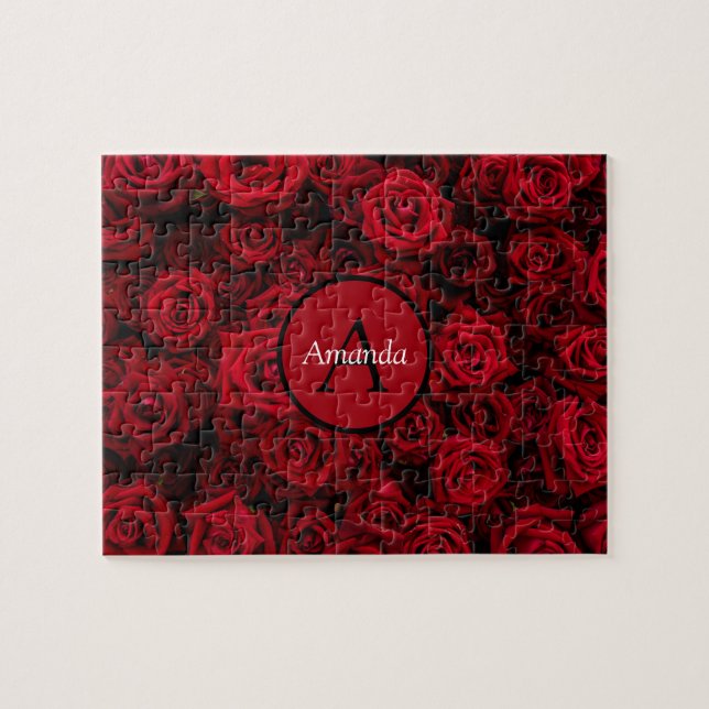 Romantic röd ros Valentine personlig monogram Pussel (Horisontell)