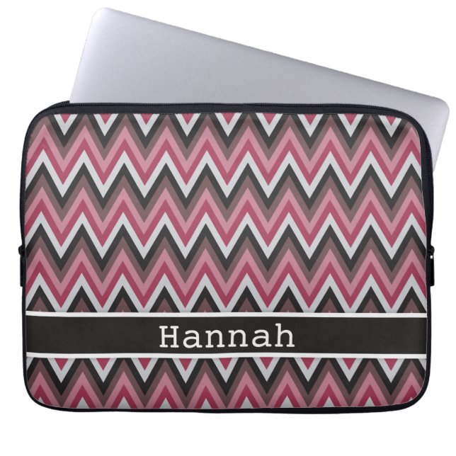 Romantic Rosa Brown Chevron med Namn Laptop Fodral (Framsidan)