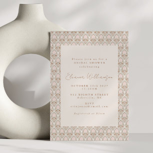 Romantic Rosa Damask Gräns Boho Möhippa Inbjudningar