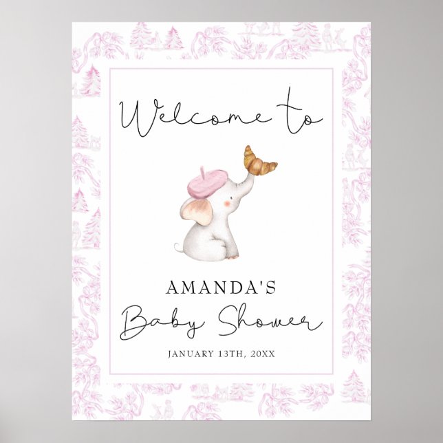 Romantic Rosa Fransk Girl Baby Shower Poster (Framsidan)