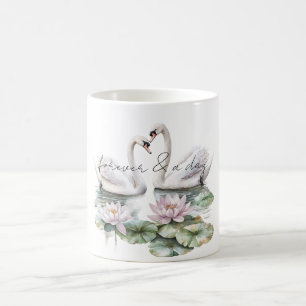 Romantic Rosa Lotus Blommigt Svanar Kaffemugg