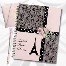Romantic Rosa Polka Dot Paris Frankrike Planner