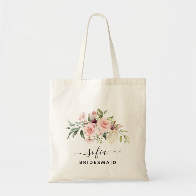 Romantic Rosa ros Blommigt Bridesmaid Bröllop Tote Tygkasse (Framsidan)