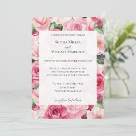 Romantic Rosa ros Blommigt Bröllop Inbjudningar
