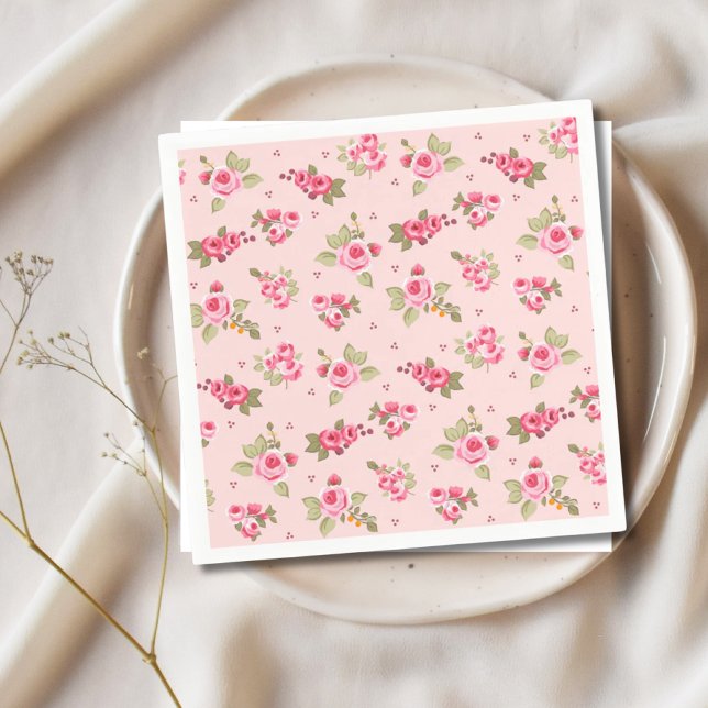 Romantic Rosa ros Blommigt Disposable Napkins Pappersservett (Romantic Pink Rose Floral Disposable Napkins)
