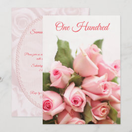 Romantic Rosa ros Bouquet 100:e födelsedagen Inbjudningar
