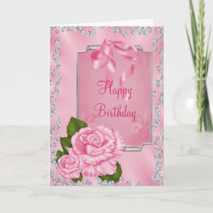 Romantic Rosa ros & Bow Birthday Kort