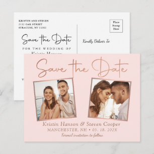 Romantic Rosa ros Guld 2 Photo Save Date Vykort