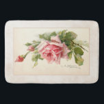 Romantic Rosa ros på Artisan Background Badrumsmatta<br><div class="desc">Romantiskt kluster av pastel rosa vintage ro från Victorian Catherine Klein lithograph.</div>